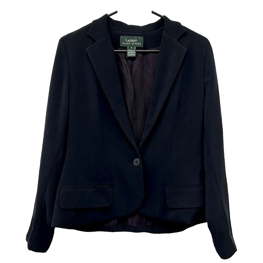 Lauren Ralph Lauren VTG Blazer Women Sz 6 Navy 1 Button Button Cuffs Made in USA